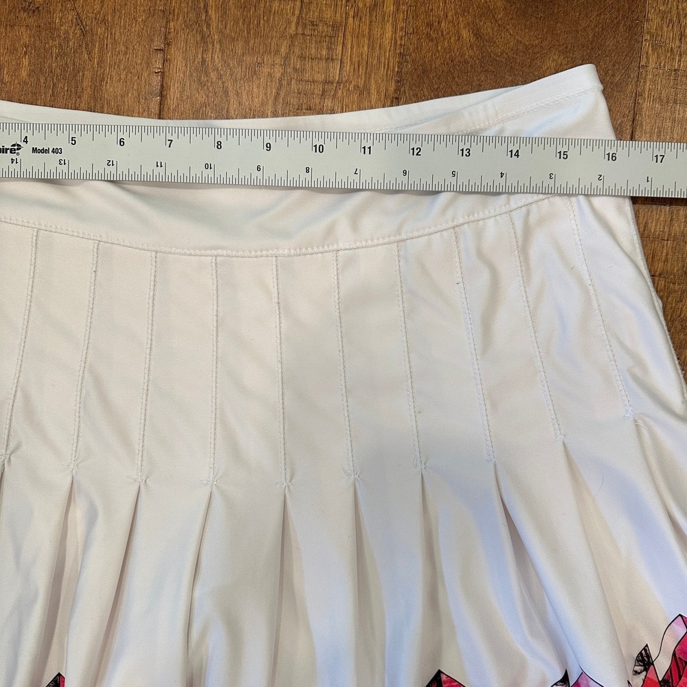Lucky in Love Pleated Tennis Skort Sz L 12 White Geometric Palm Print Pickleball - Picture 8 of 10
